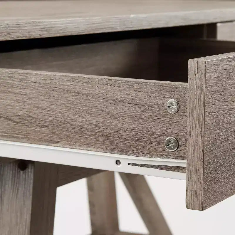 HomeStock Scrivanie per computer in legno di acacia nero alte 75 cm con cassetto portadocumenti