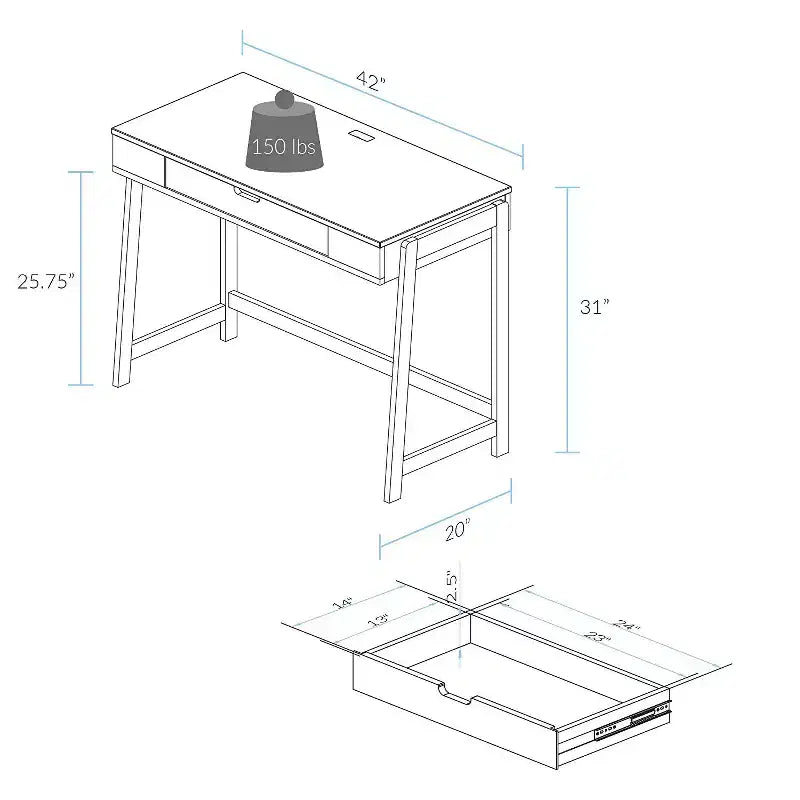 HomeStock Scrivanie per computer in legno di caucciù marrone altezza 76 cm senza spazio di archiviazione