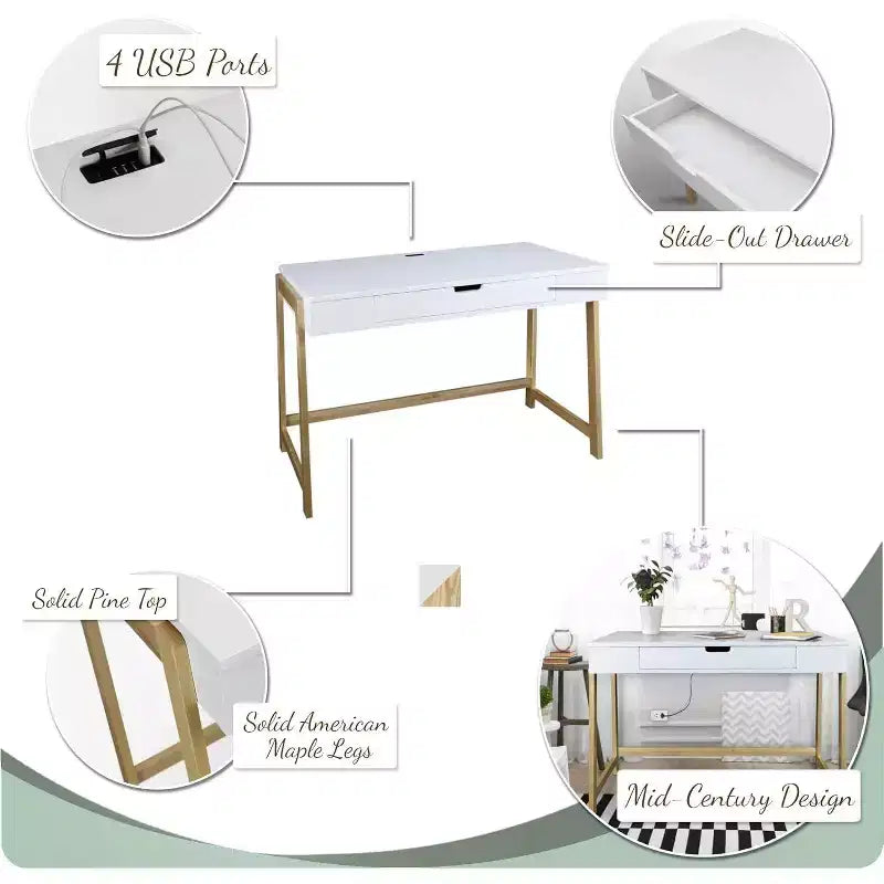 HomeStock Scrivanie per computer in legno di caucciù marrone altezza 76 cm senza spazio di archiviazione