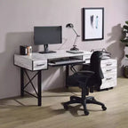 HomeStock Scrivanie per computer in impiallacciatura di legno colore grigio H 29 pollici con cassettiera per documenti