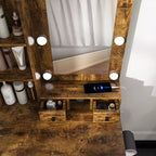 Tocador con specchio e luci LED regolabili, presa di corrente, supporto per asciugacapelli e sgabello Scrivania compatta per piccole camere da letto (Vintage)