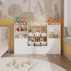 Mobiletto Organizer Portaoggetti per Bambini con 6 Contenitori, Libreria Mobiletto Portaoggetti per Bambini con Cassetto e Anta, Scaffale per Libri per Bambini per Sala Giochi e Aula