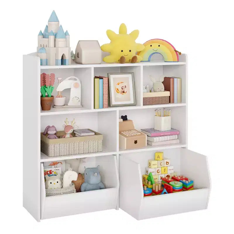 Organizzatore portaoggetti con cassetti mobili, Libreria per bambini con ruote nascoste e 5 ripiani a giorno, Cassettiera mobile contenitore multifunzionale per la stanza dei giochi