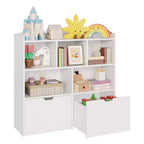 Organizzatore portaoggetti con cassetti mobili, Libreria per bambini con ruote nascoste e 5 ripiani a giorno, Cassettiera mobile contenitore multifunzionale per la stanza dei giochi