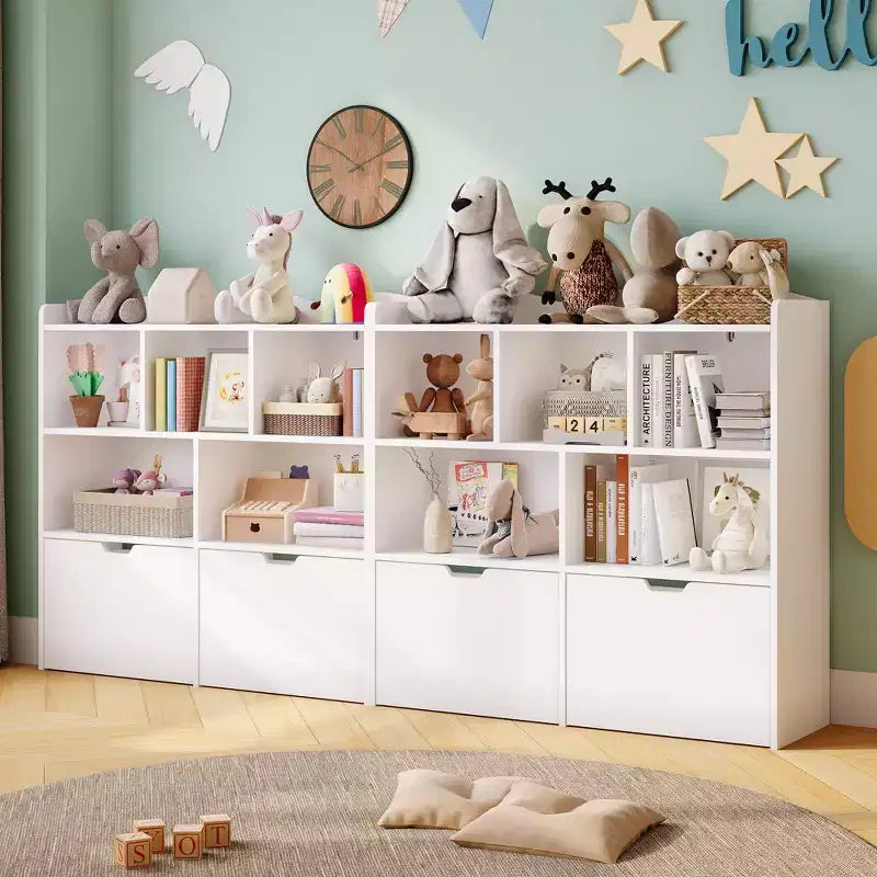 Organizzatore portaoggetti con cassetti mobili, Libreria per bambini con ruote nascoste e 5 ripiani a giorno, Cassettiera mobile contenitore multifunzionale per la stanza dei giochi
