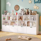 Organizzatore portaoggetti con cassetti mobili, Libreria per bambini con ruote nascoste e 5 ripiani a giorno, Cassettiera mobile contenitore multifunzionale per la stanza dei giochi