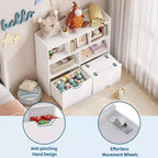 Organizzatore portaoggetti con cassetti mobili, Libreria per bambini con ruote nascoste e 5 ripiani a giorno, Cassettiera mobile contenitore multifunzionale per la stanza dei giochi