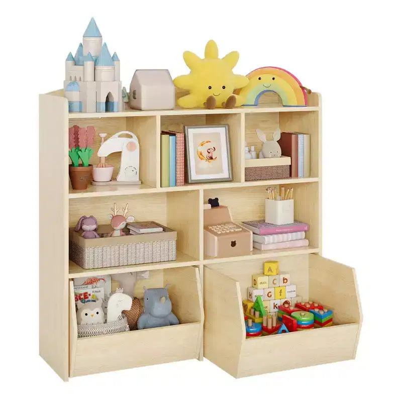 Organizzatore portaoggetti con cassetti mobili, Libreria per bambini con ruote nascoste e 5 ripiani a giorno, Cassettiera mobile contenitore multifunzionale per la stanza dei giochi