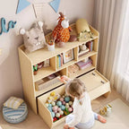 Organizzatore portaoggetti con cassetti mobili, Libreria per bambini con ruote nascoste e 5 ripiani a giorno, Cassettiera mobile contenitore multifunzionale per la stanza dei giochi