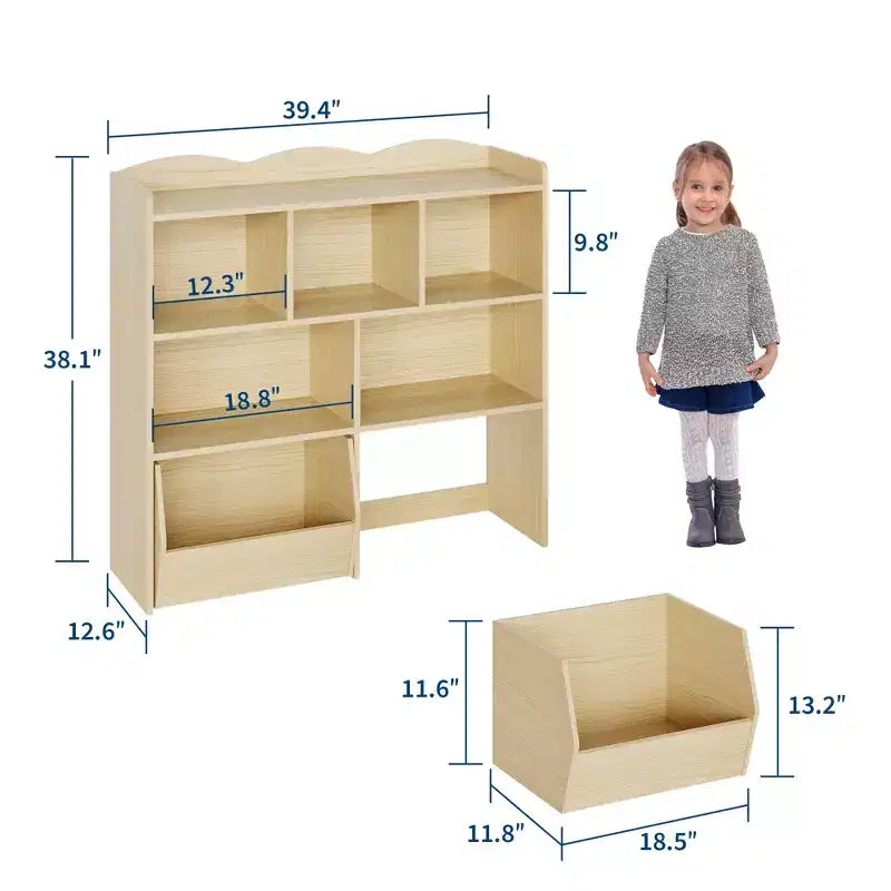 Organizzatore portaoggetti con cassetti mobili, Libreria per bambini con ruote nascoste e 5 ripiani a giorno, Cassettiera mobile contenitore multifunzionale per la stanza dei giochi