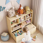 Organizzatore portaoggetti con cassetti mobili, Libreria per bambini con ruote nascoste e 5 ripiani a giorno, Cassettiera mobile contenitore multifunzionale per la stanza dei giochi
