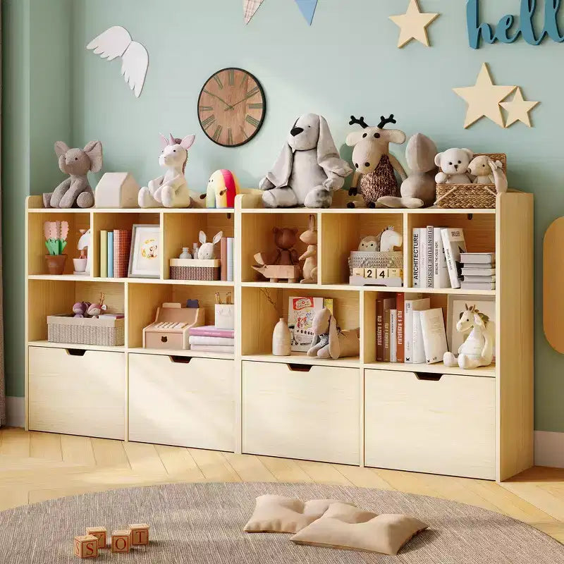 Organizzatore portaoggetti con cassetti mobili, Libreria per bambini con ruote nascoste e 5 ripiani a giorno, Cassettiera mobile contenitore multifunzionale per la stanza dei giochi