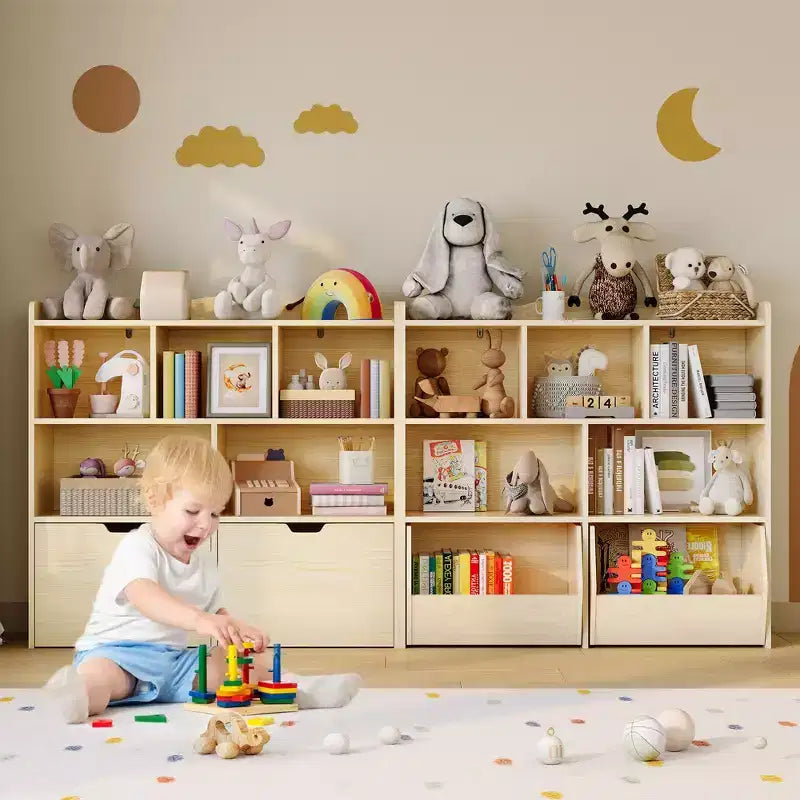 Organizzatore portaoggetti con cassetti mobili, Libreria per bambini con ruote nascoste e 5 ripiani a giorno, Cassettiera mobile contenitore multifunzionale per la stanza dei giochi