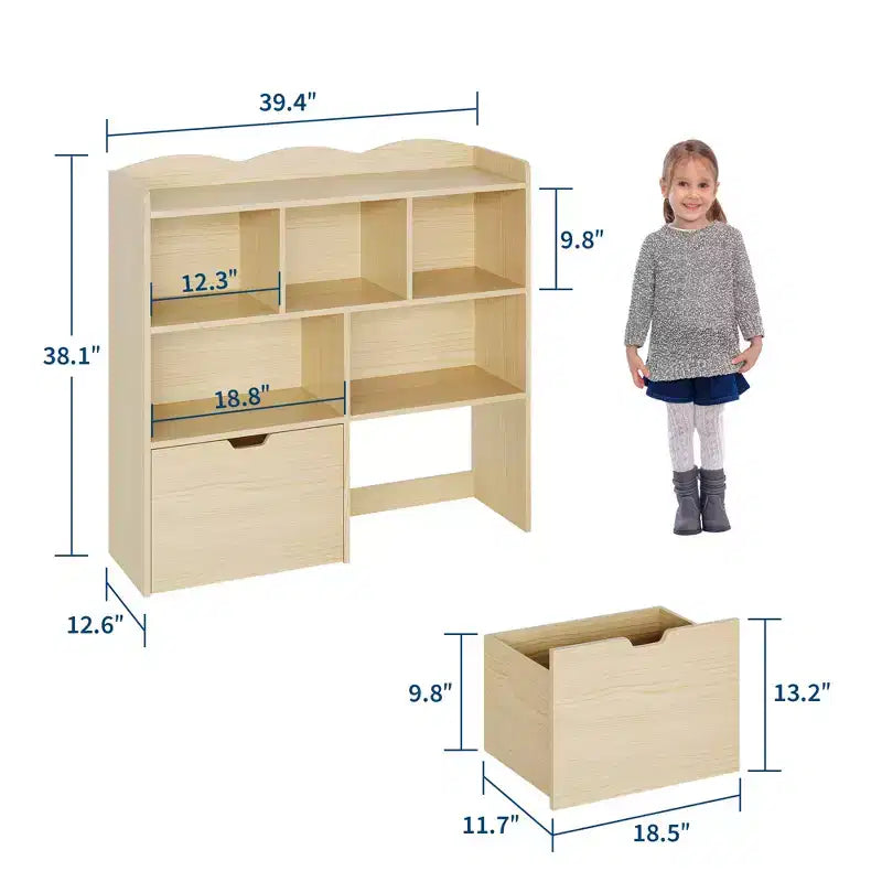 Organizzatore portaoggetti con cassetti mobili, Libreria per bambini con ruote nascoste e 5 ripiani a giorno, Cassettiera mobile contenitore multifunzionale per la stanza dei giochi