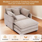 Divano moderno in velluto a coste Furniliving, divano letto da 100 cm con 3 cuscini decorativi, seduta singola con pouf