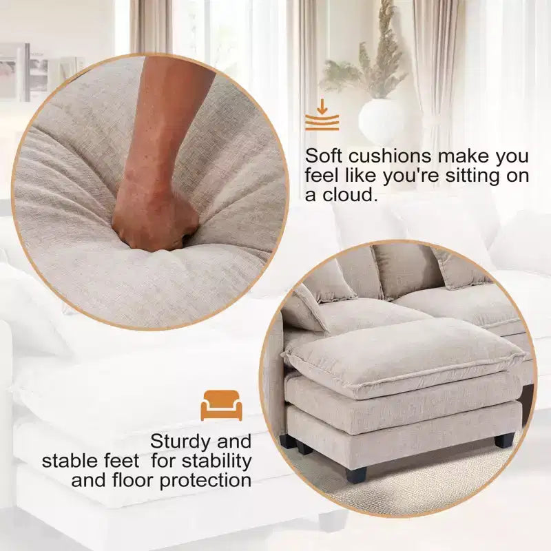 Divano moderno in velluto a coste Furniliving, divano letto da 100 cm con 3 cuscini decorativi, seduta singola con pouf