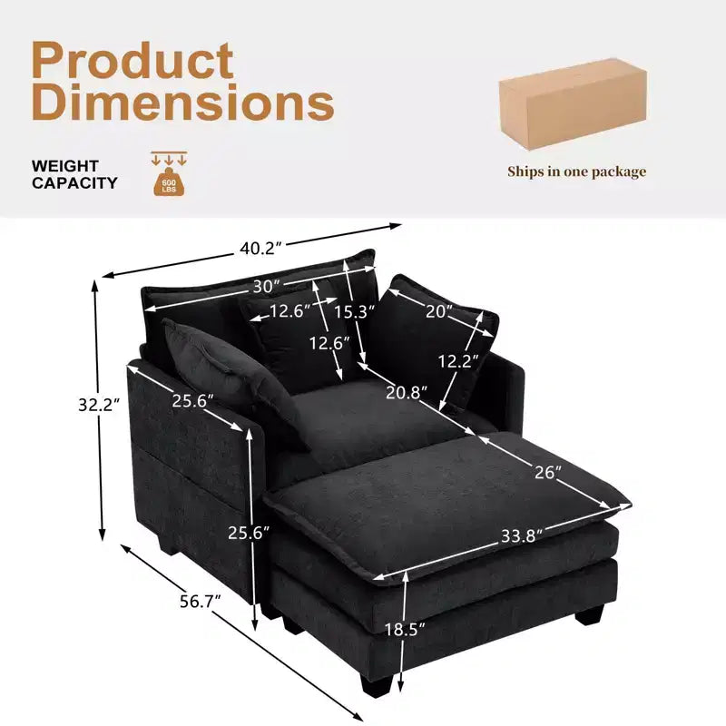 Divano moderno in velluto a coste Furniliving, divano letto da 100 cm con 3 cuscini decorativi, seduta singola con pouf