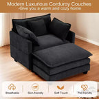 Divano moderno in velluto a coste Furniliving, divano letto da 100 cm con 3 cuscini decorativi, seduta singola con pouf