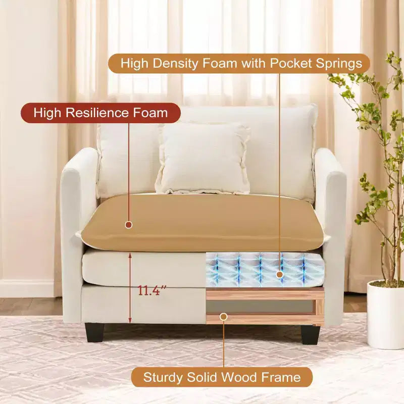 Divano moderno in velluto a coste Furniliving, divano letto da 100 cm con 3 cuscini decorativi, seduta singola con pouf