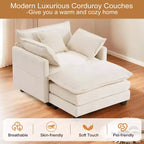 Divano moderno in velluto a coste Furniliving, divano letto da 100 cm con 3 cuscini decorativi, seduta singola con pouf