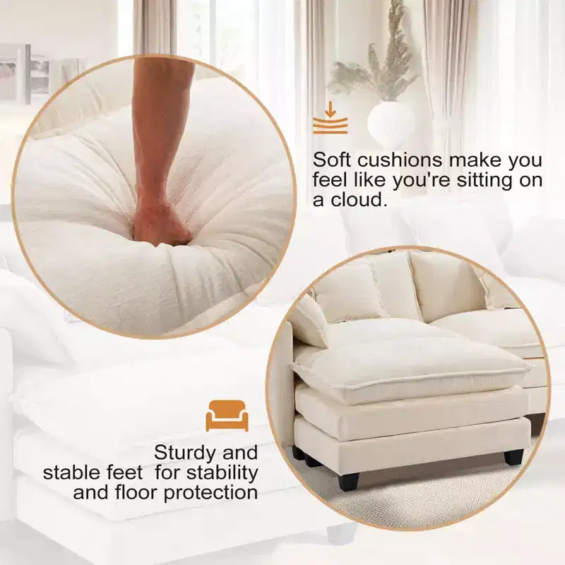 Divano moderno in velluto a coste Furniliving, divano letto da 100 cm con 3 cuscini decorativi, seduta singola con pouf