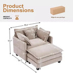 Divano moderno in velluto a coste Furniliving, divano letto da 100 cm con 3 cuscini decorativi, seduta singola con pouf