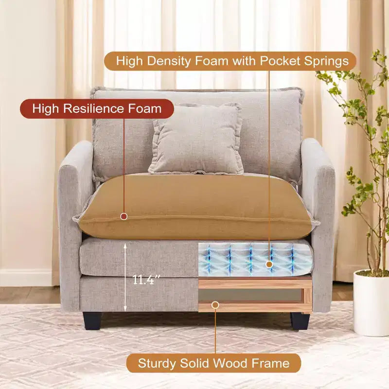 Divano moderno in velluto a coste Furniliving, divano letto da 100 cm con 3 cuscini decorativi, seduta singola con pouf