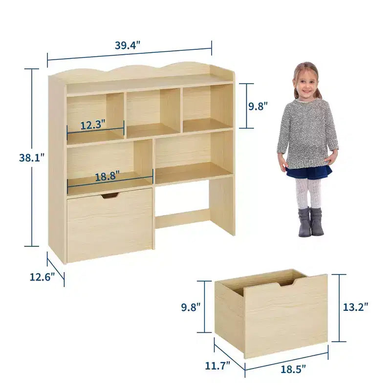 COZONY Mobile Contenitore per Bambini, Scaffale con 5 Scomparti e 2 Cassetti, Cassettiera per Sala Giochi, Camera da Letto, Ingresso, Aula o Asilo Nido