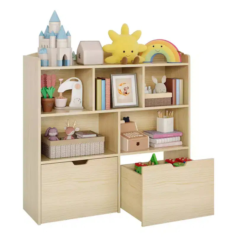 COZONY Mobile Contenitore per Bambini, Scaffale con 5 Scomparti e 2 Cassetti, Cassettiera per Sala Giochi, Camera da Letto, Ingresso, Aula o Asilo Nido