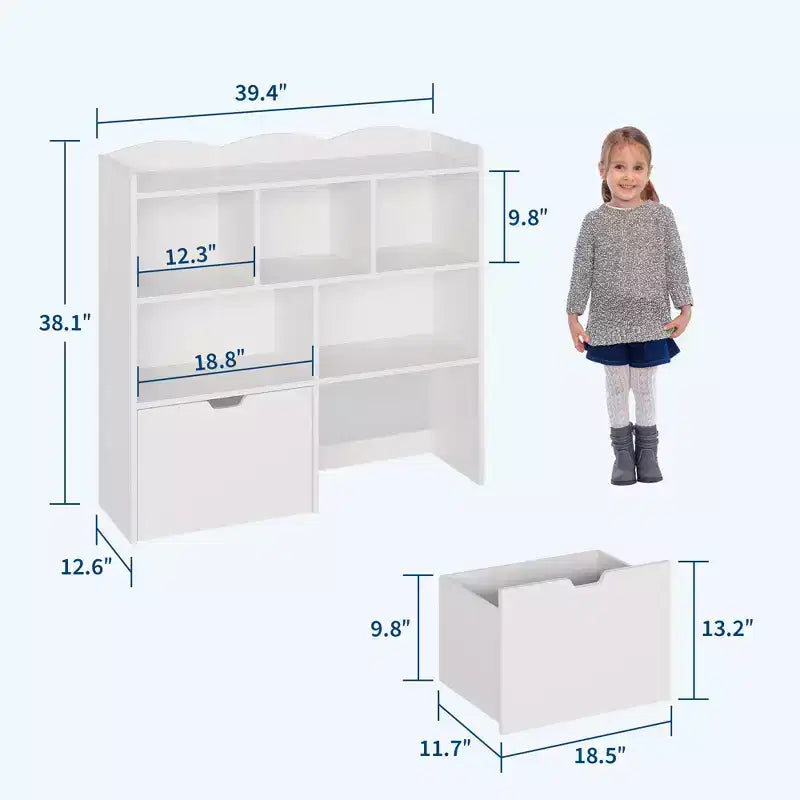 COZONY Mobile Contenitore per Bambini, Scaffale con 5 Scomparti e 2 Cassetti, Cassettiera per Sala Giochi, Camera da Letto, Ingresso, Aula o Asilo Nido