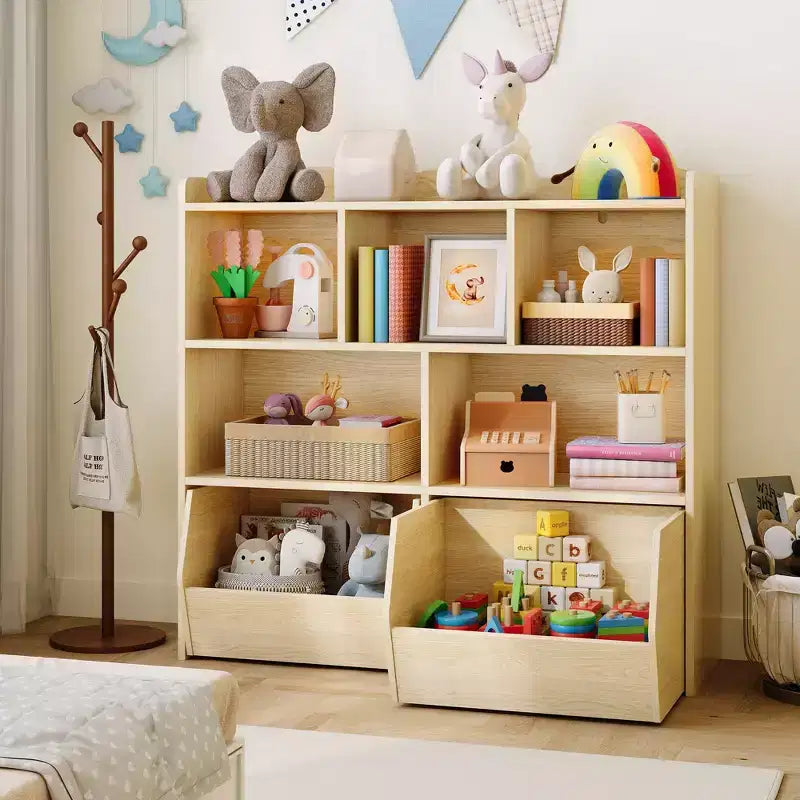 COZONY Mobile Contenitore per Bambini, Scaffale con 5 Scomparti e 2 Cassetti, Cassettiera per Sala Giochi, Camera da Letto, Ingresso, Aula o Asilo Nido