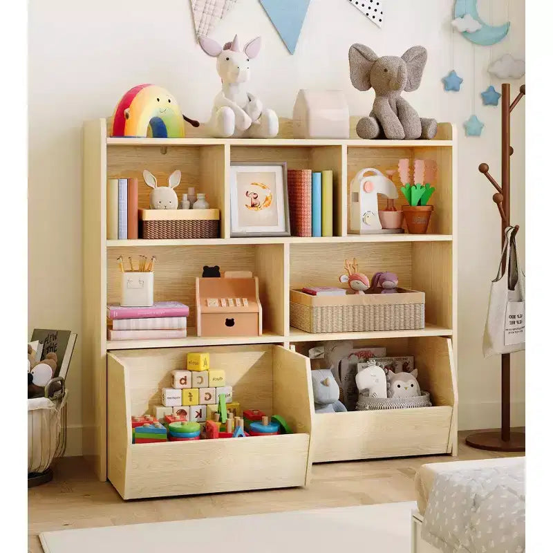 COZONY Mobile Contenitore per Bambini, Scaffale con 5 Scomparti e 2 Cassetti, Cassettiera per Sala Giochi, Camera da Letto, Ingresso, Aula o Asilo Nido
