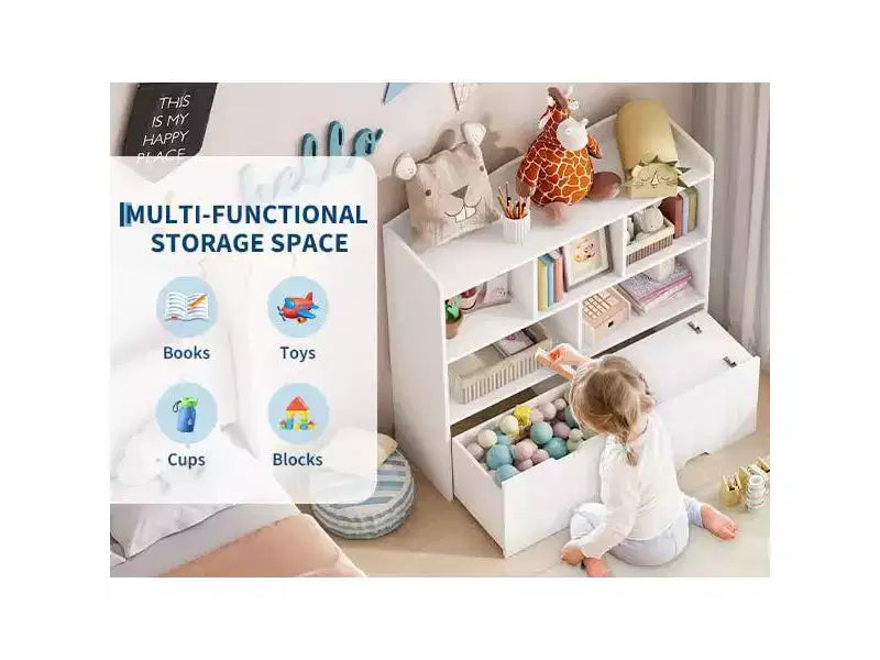 COZONY Mobile Contenitore per Bambini, Scaffale con 5 Scomparti e 2 Cassetti, Cassettiera per Sala Giochi, Camera da Letto, Ingresso, Aula o Asilo Nido