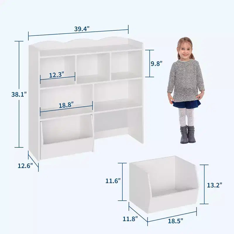 COZONY Mobile Contenitore per Bambini, Scaffale con 5 Scomparti e 2 Cassetti, Cassettiera per Sala Giochi, Camera da Letto, Ingresso, Aula o Asilo Nido