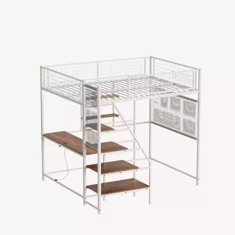 Bellemave Letto a soppalco in metallo full size con bianco per camera da letto e dormitorio, con stazione di ricarica integrata, Adatto per adolescenti, bianco