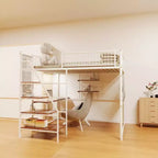 Bellemave Letto a soppalco in metallo full size con bianco per camera da letto e dormitorio, con stazione di ricarica integrata, Adatto per adolescenti, bianco