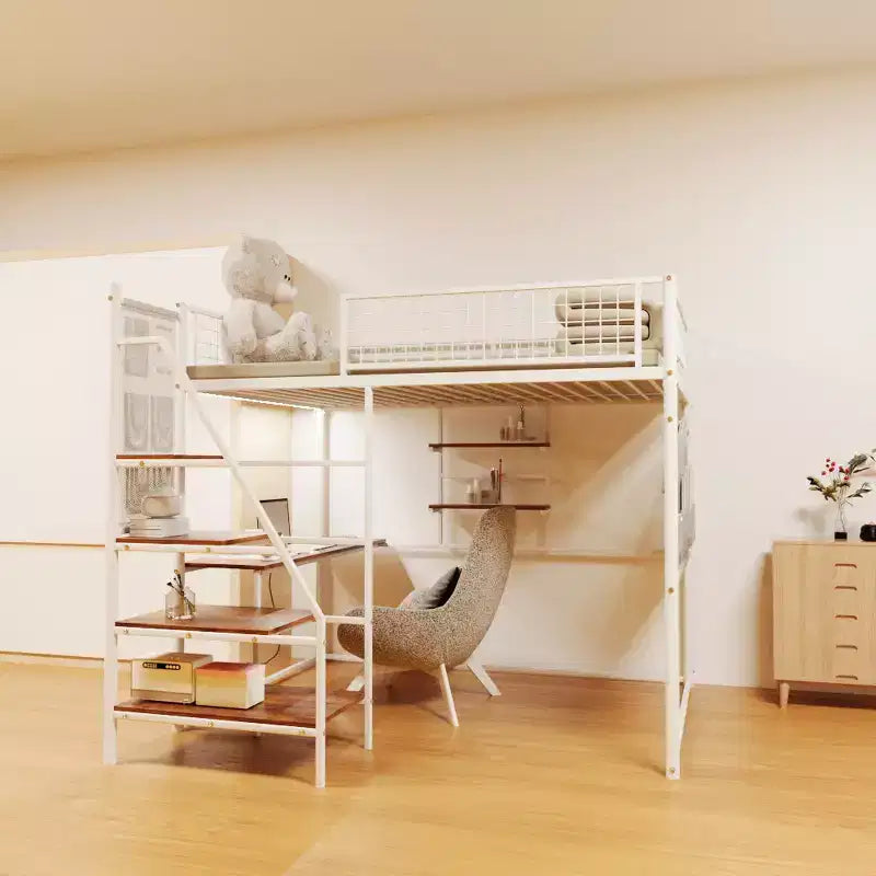 Bellemave Letto a soppalco in metallo full size con bianco per camera da letto e dormitorio, con stazione di ricarica integrata, Adatto per adolescenti, bianco