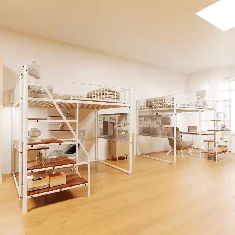 Bellemave Letto a soppalco in metallo full size con bianco per camera da letto e dormitorio, con stazione di ricarica integrata, Adatto per adolescenti, bianco