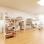 Bellemave Letto a soppalco in metallo full size con bianco per camera da letto e dormitorio, con stazione di ricarica integrata, Adatto per adolescenti, bianco