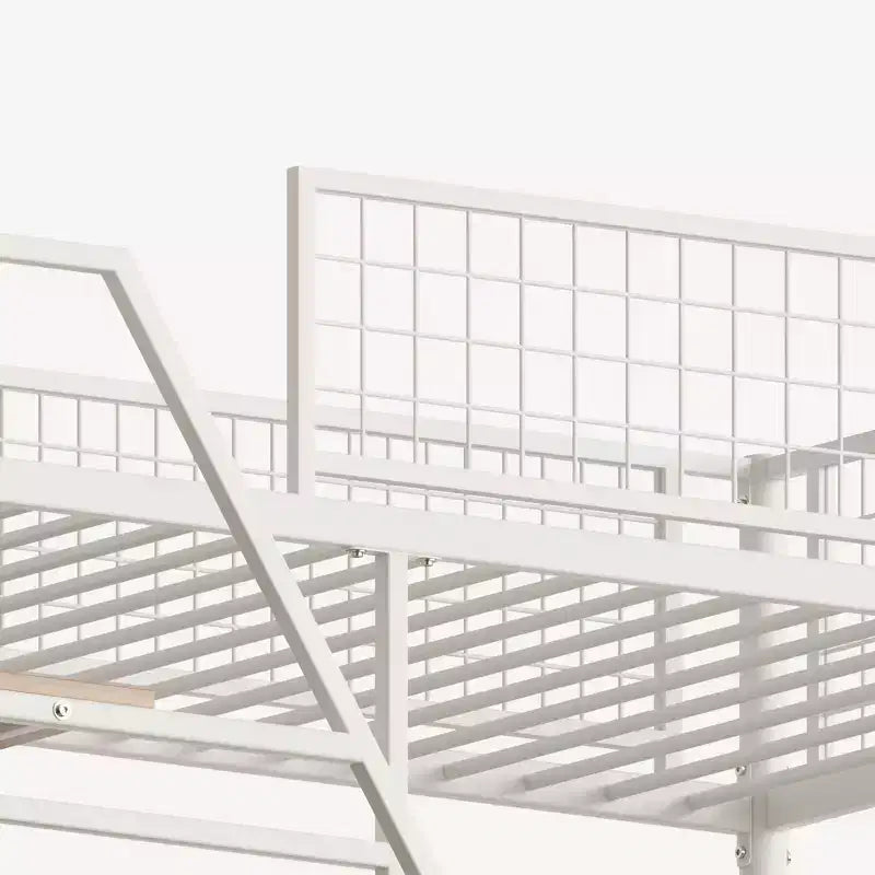 Bellemave Letto a soppalco in metallo full size con bianco per camera da letto e dormitorio, con stazione di ricarica integrata, Adatto per adolescenti, bianco