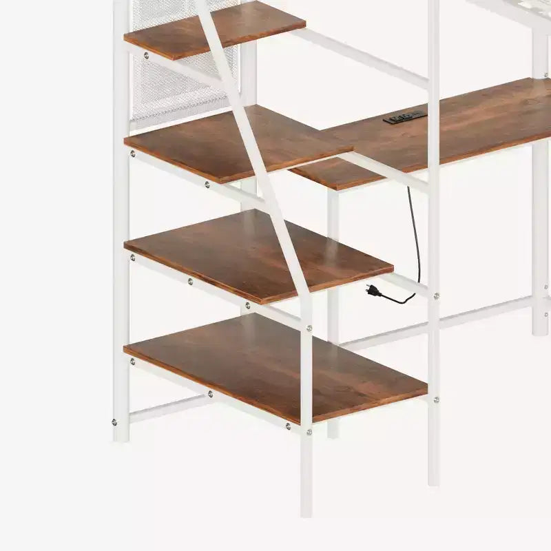 Bellemave Letto a soppalco in metallo full size con bianco per camera da letto e dormitorio, con stazione di ricarica integrata, Adatto per adolescenti, bianco