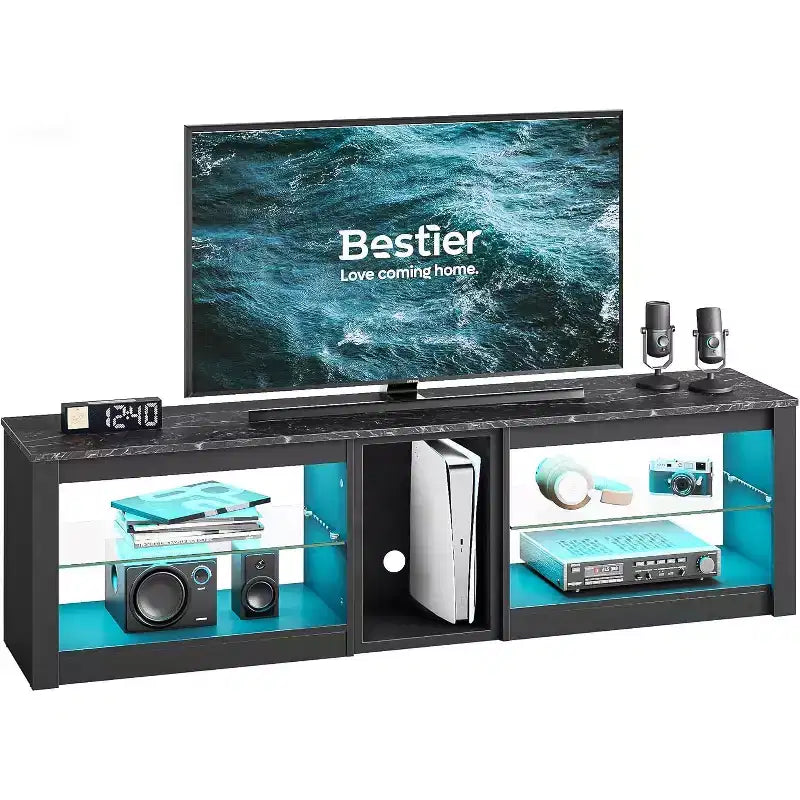 Mobile Porta TV Bestier per Televisori fino a 70 pollici con Illuminazione a LED, Centro di Intrattenimento per PS5 con Ripiani