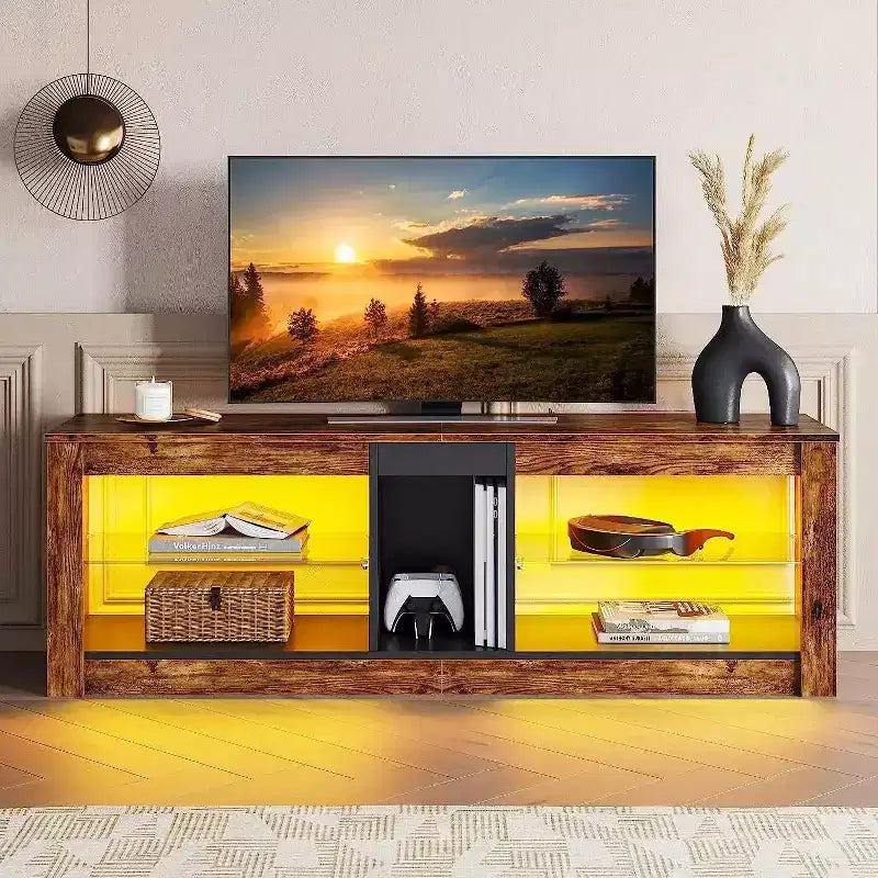 Mobile Porta TV Bestier per Televisori fino a 70 pollici con Illuminazione a LED, Centro di Intrattenimento per PS5 con Ripiani