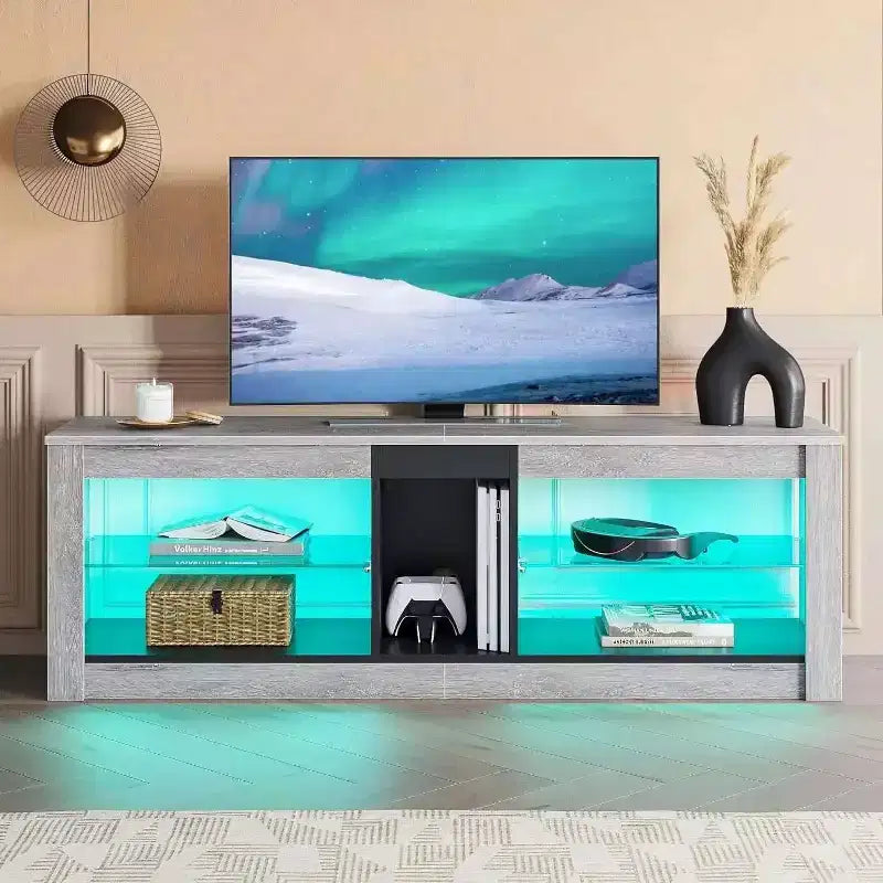 Mobile Porta TV Bestier per Televisori fino a 70 pollici con Illuminazione a LED, Centro di Intrattenimento per PS5 con Ripiani