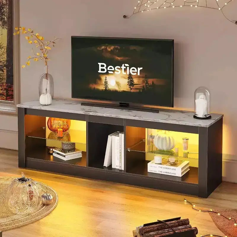 Mobile Porta TV Bestier per Televisori fino a 70 pollici con Illuminazione a LED, Centro di Intrattenimento per PS5 con Ripiani
