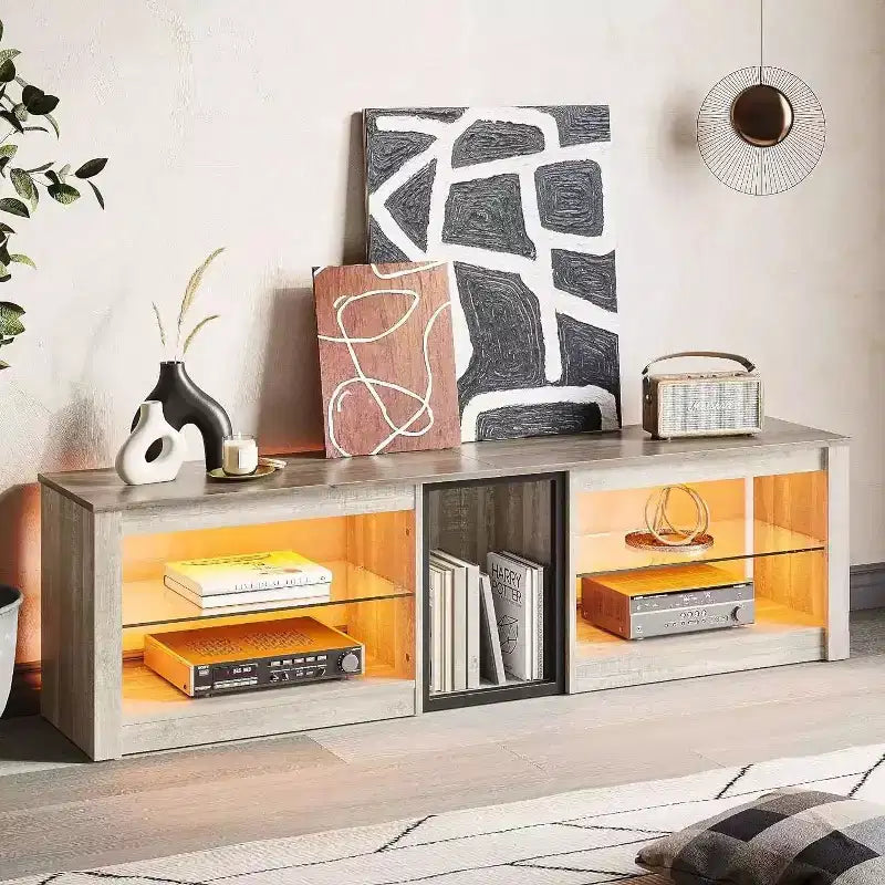 Mobile Porta TV Bestier per Televisori fino a 70 pollici con Illuminazione a LED, Centro di Intrattenimento per PS5 con Ripiani