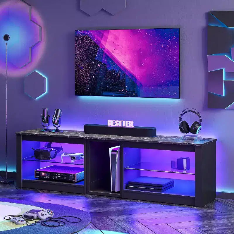 Mobile Porta TV Bestier per Televisori fino a 70 pollici con Illuminazione a LED, Centro di Intrattenimento per PS5 con Ripiani
