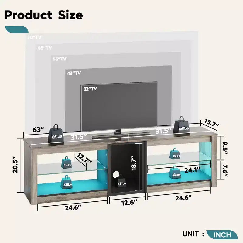 Mobile Porta TV Bestier per Televisori fino a 70 pollici con Illuminazione a LED, Centro di Intrattenimento per PS5 con Ripiani