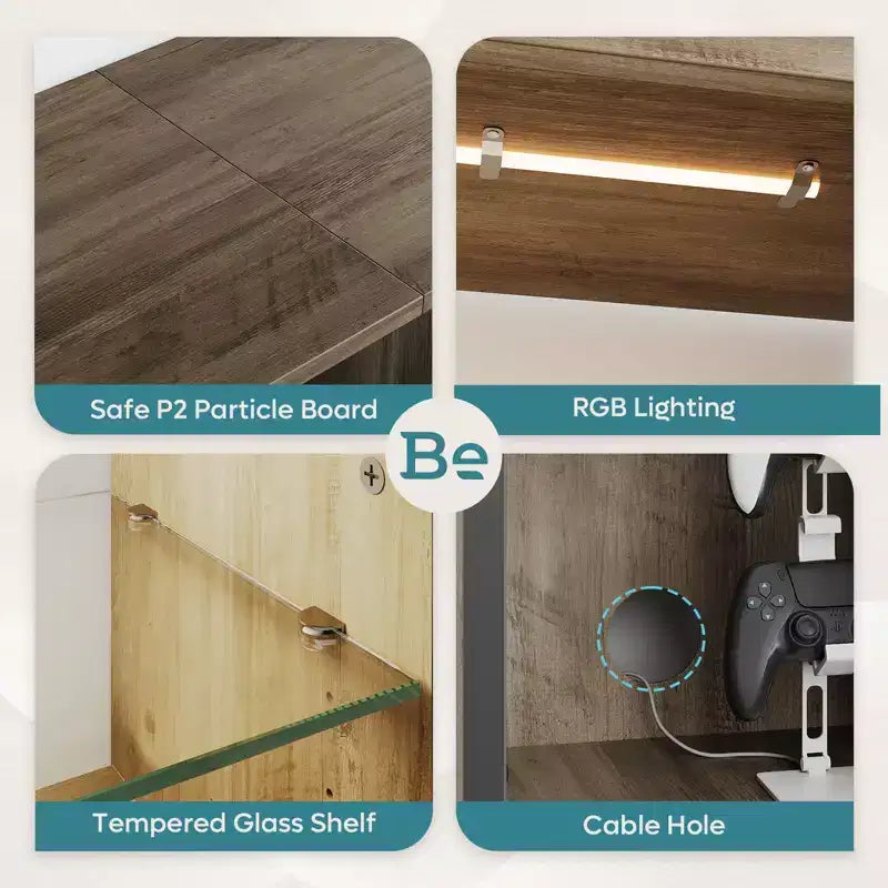 Mobile Porta TV Bestier per Televisori fino a 70 pollici con Illuminazione a LED, Centro di Intrattenimento per PS5 con Ripiani