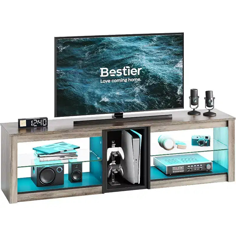 Mobile Porta TV Bestier per Televisori fino a 70 pollici con Illuminazione a LED, Centro di Intrattenimento per PS5 con Ripiani